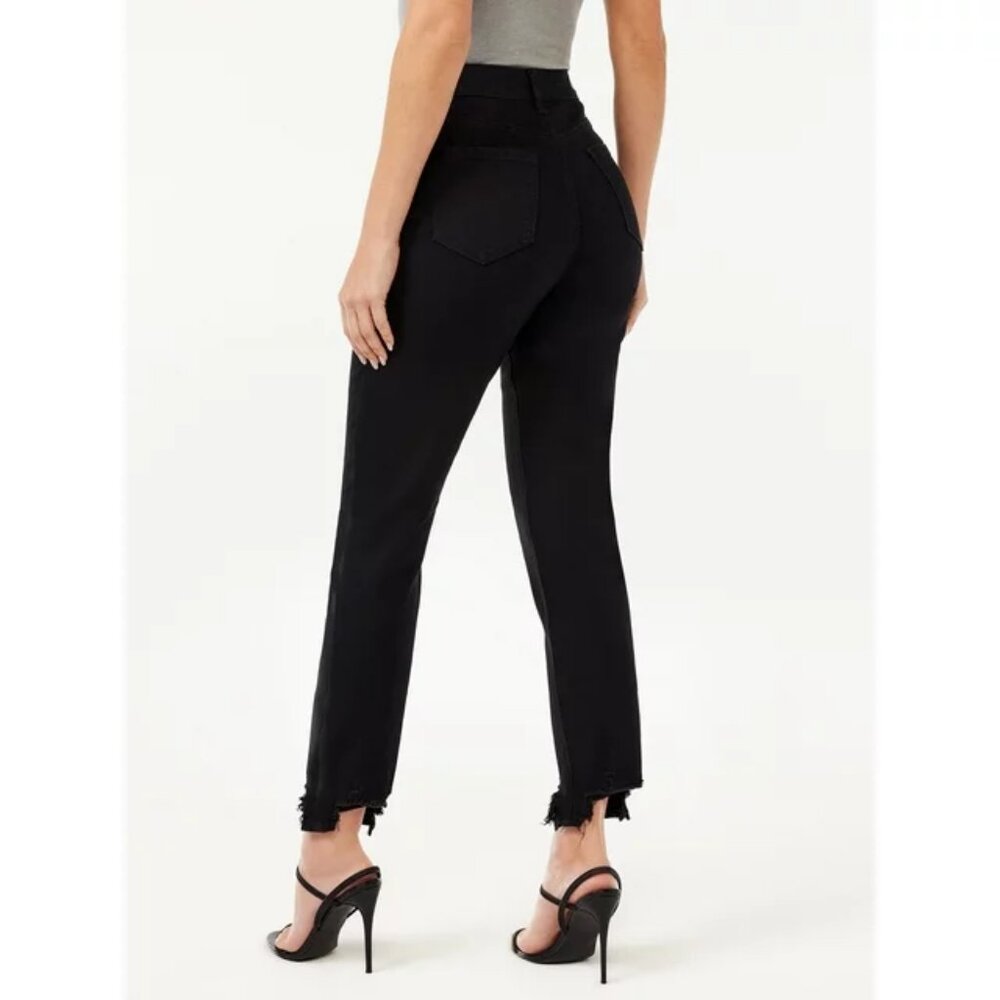 Womens Sofia Vergara Jeans Adora Super High Rise Curvy Girlfriend Chew Hem Black - Picture 3 of 6